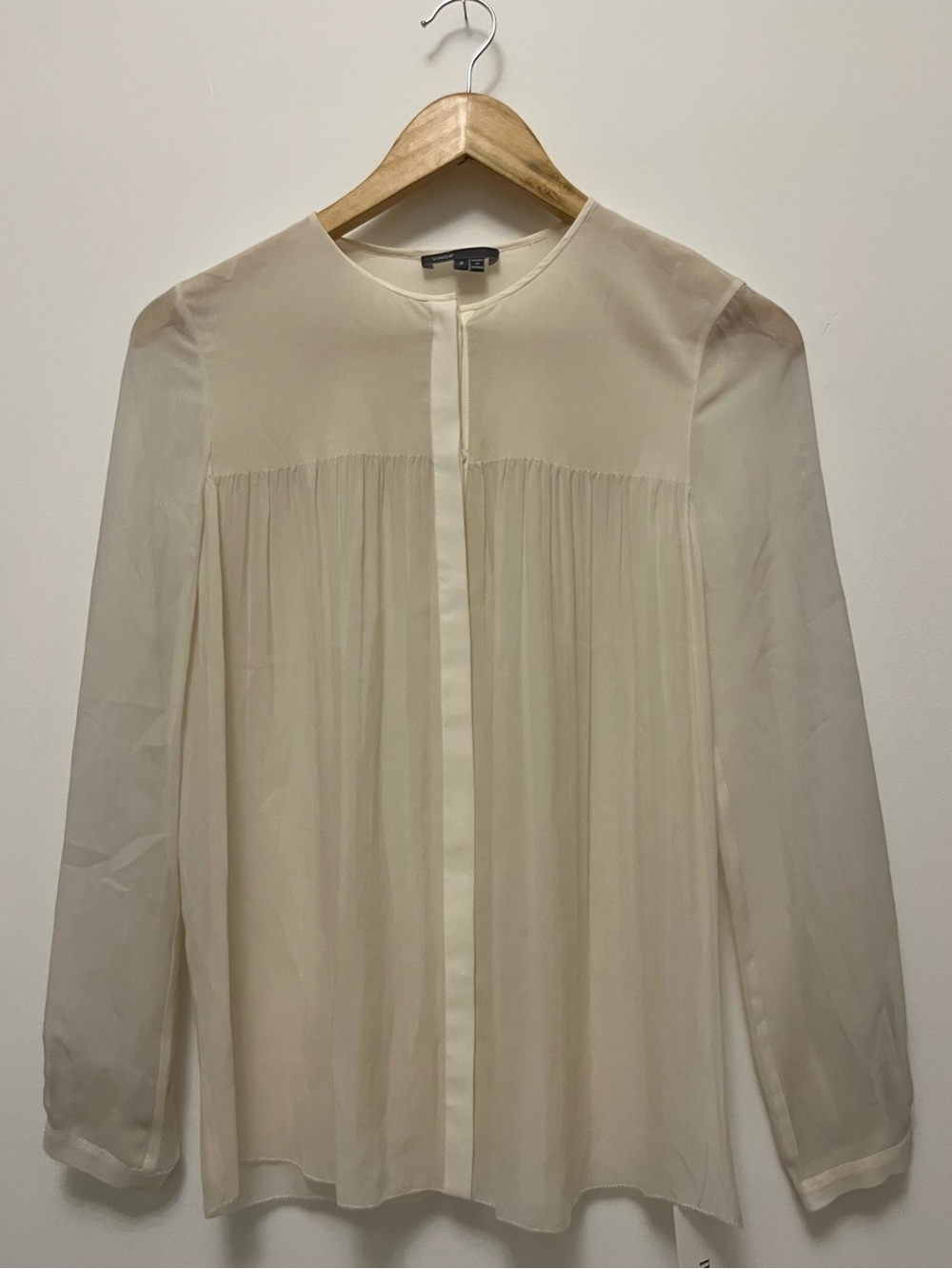 Vince Cream Sheer Pleated Front Blouse